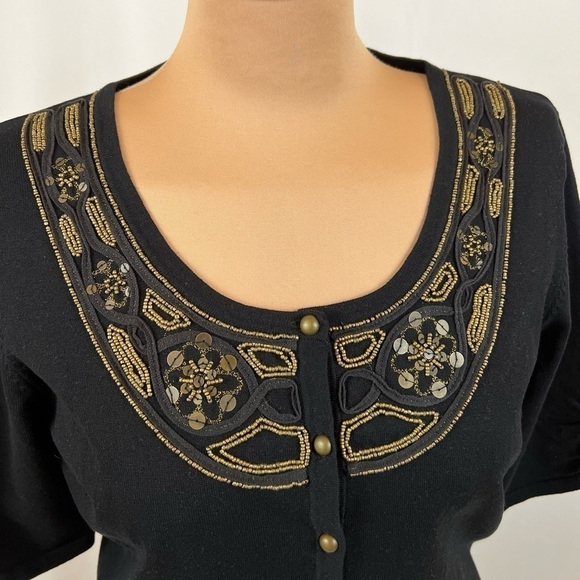 Cache Silk Blend Beaded Crop Cardigan Sweater - Picture 2 of 7